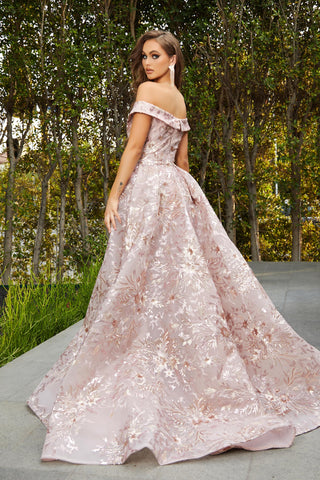 Off-shoulder floral gown