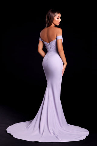 Ice Lilac Off-Shoulder Gown PS21045