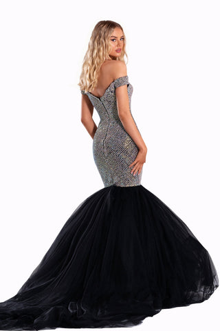 Black off-shoulder mermaid gown, PS21046
