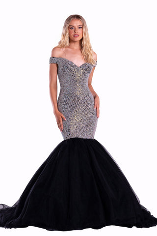 PS21046 Black Off-Shoulder Gown