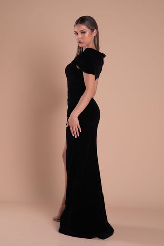 Black dress PS21047 with side slit