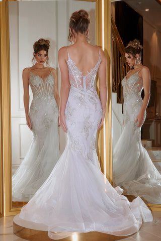 Silver embellished bridal gown with mermaid silhouette