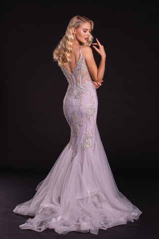 PS21104 SILVER formal gown with intricate detail