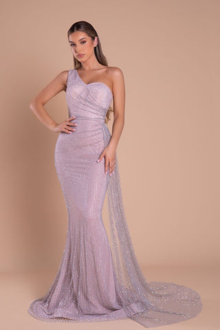 Women's lavender one-shoulder gown