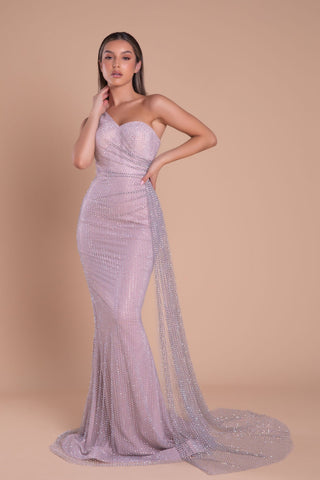 Stone AB one-shoulder gown