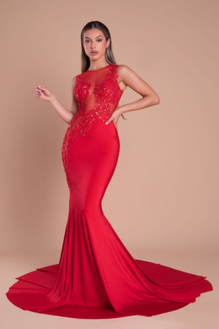 Red formal gown PS21108RED-3
