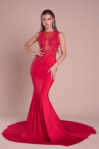 Red formal gown PS21108