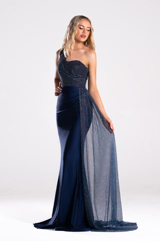 Navy one-shoulder gown PS21118NAVYAB
