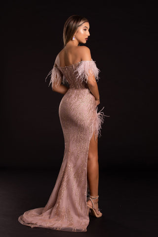 Rose gold feather gown