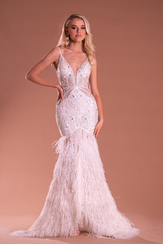 White feather formal gown PS21128