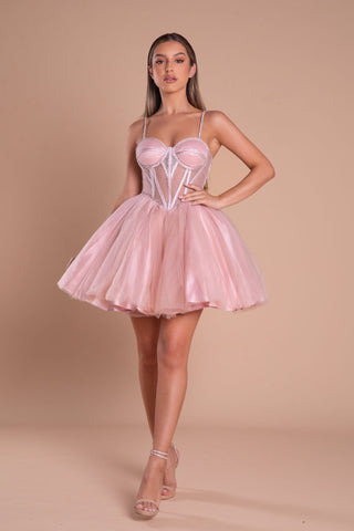 PS21133-BLUSH Pink Corset Mini Dress