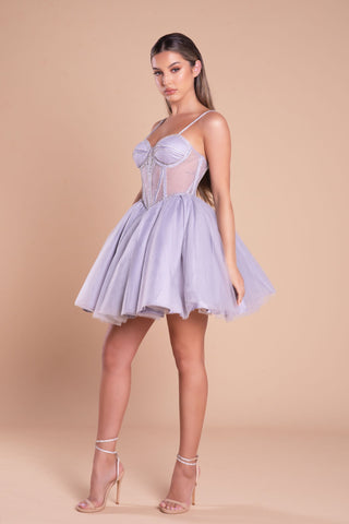 PS21133SILVER_2 - Silver tulle party dress