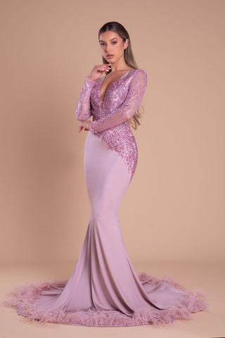 PS21139PINK-3 Pink Sequin Gown with Train