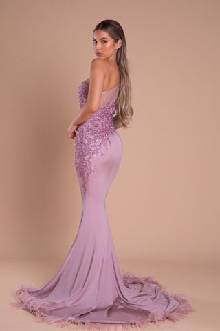 PS21140 Pink One-Shoulder Gown