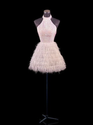 White feather cocktail dress on mannequin