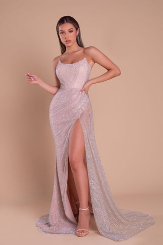 Sparkly blush gown with high slit