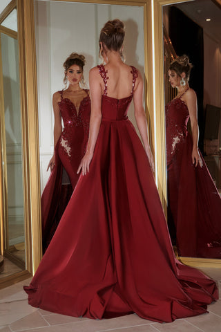 PS21170RED-3 Red Formal Gown with Embellishments
