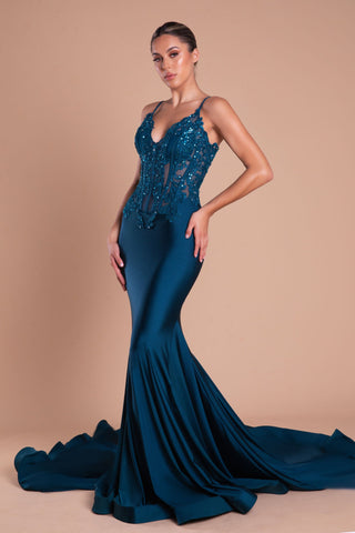 Teal mermaid gown PS21175