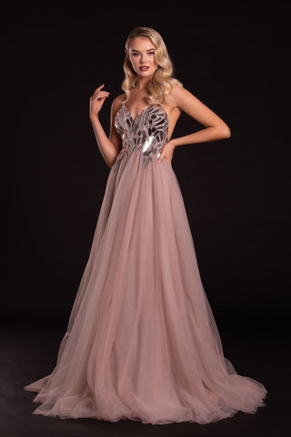 Mauve and Silver Evening Gown - PS21185