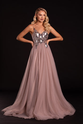 Mauve & Silver Formal Gown PS21185