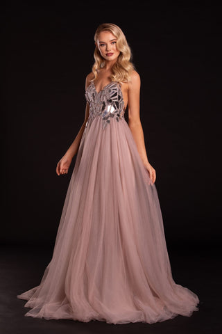 Mauve & Silver Evening Gown - PS21185
