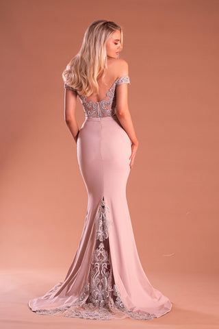 Blush mermaid gown with lace detail