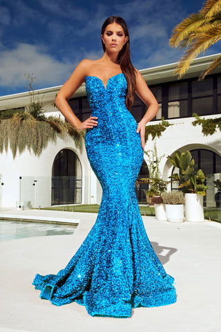 Turquoise sequin gown PS21208