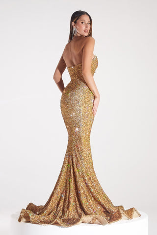 Gold sequin gown PS21208GOLD