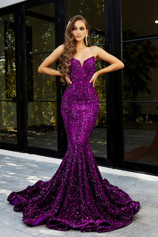 PS21208 GRAPE sequin formal gown