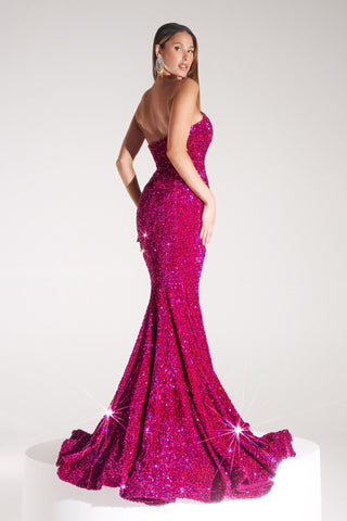 Magenta sequin mermaid gown PS21208