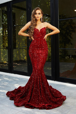 Red sequin mermaid gown, PS21208RED