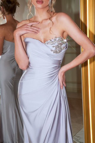 Silver Strapless Gown PS21218 - Elegant Formal Dress