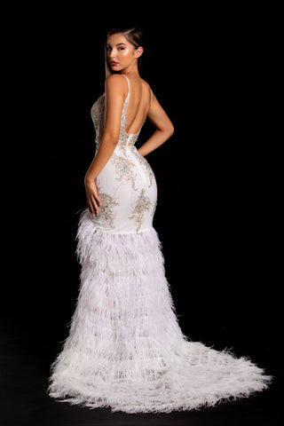 Ivory & Gold Feathered Gown - PS21220_IVORY_GOLD_05