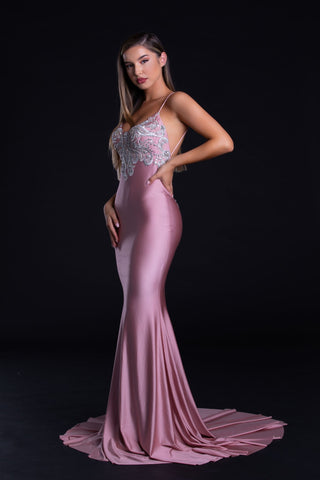 PS21226 Blush Gown with Lace Bodice