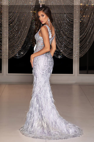 Silver embellished formal gown