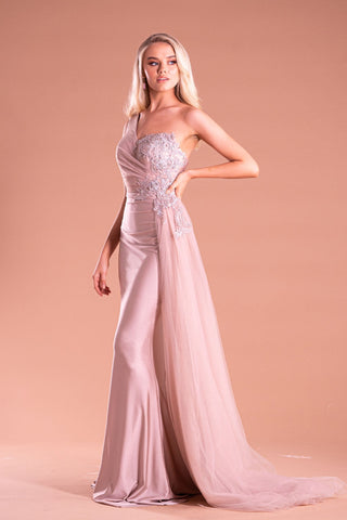 Mauve one-shoulder gown PS21229