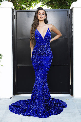 PS21235 COBALT blue sequin formal dress