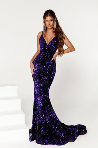Royal purple sequin gown, PS21235