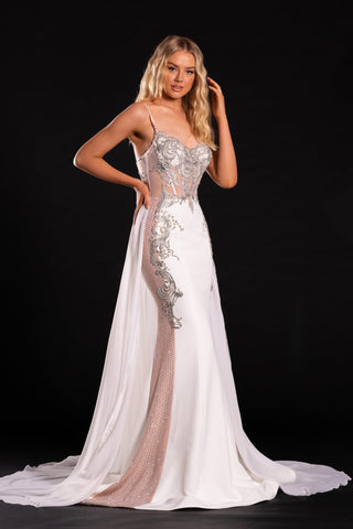 Ivory PS21250 evening gown with embellished bodice
