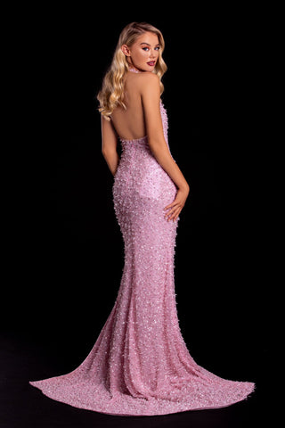 Pink beaded halter gown PS21402C
