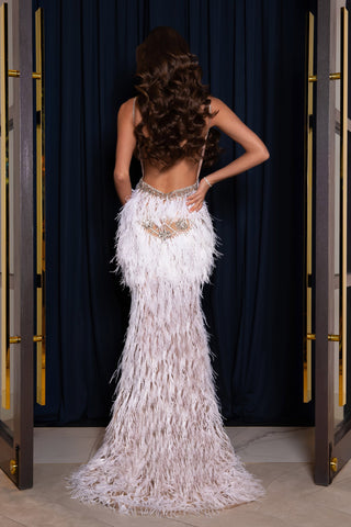 PS21415CSILVERNUDE-4 feather gown