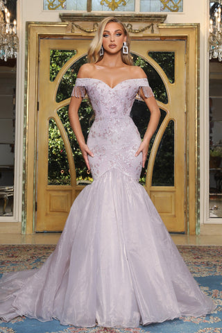 Off-shoulder lilac mermaid gown