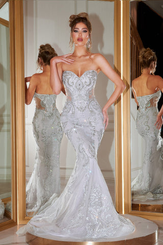 PS22132SILVER-1 Silver Embellished Mermaid Gown