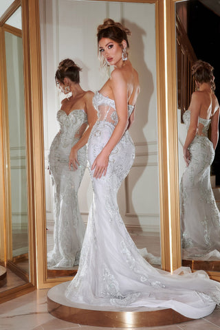 Elegant silver gown with intricate details