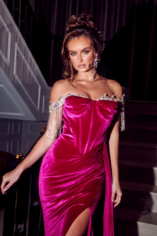 Pink velvet formal dress PS22193