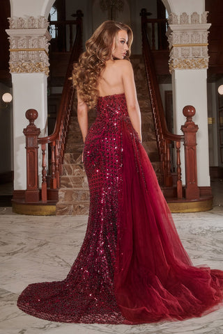 Burgundy sequin formal gown PS22266-4
