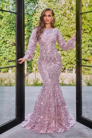 PS22306MAUVENUDE sequin mermaid gown