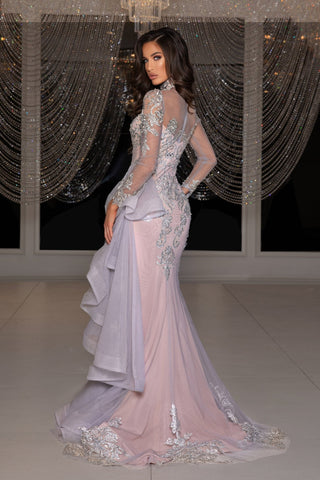 PS22346CSILVERNUDE-2 Silver & Nude Evening Gown