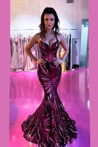 Pink sequin evening gown - PS22538