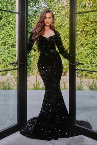 Black sequin evening gown